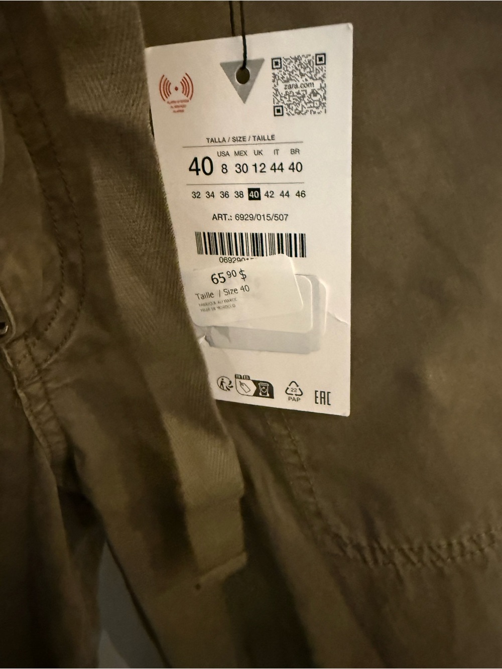 Zara Green Barrel Cargo Pants with Utility Pockets - Picture 3 of 3